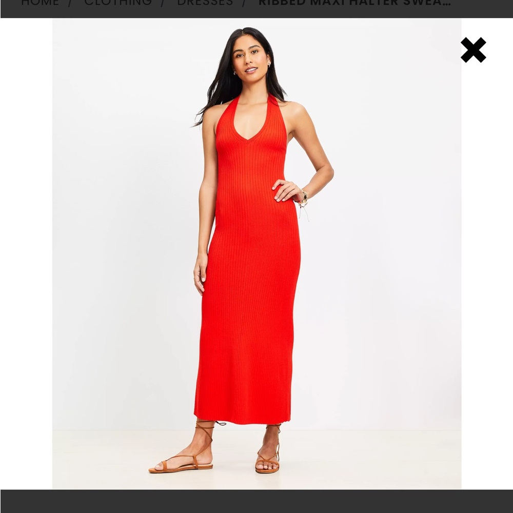 NWT LOFT Ribbed Maxi Halter Sweater Dress Red size XS